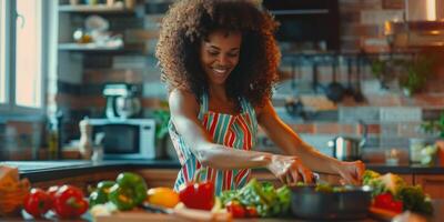 woman chopping vegetables in the kitchen photo