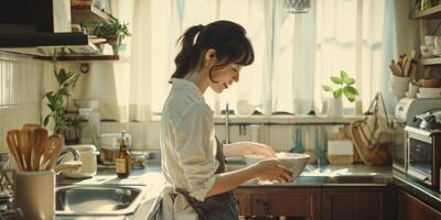 mujer cocinando en la cocina foto