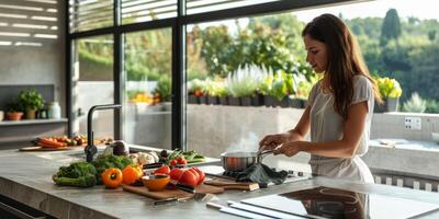 woman cooking in the kitchen photo