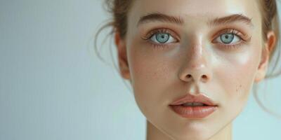 close-up portrait of a young girl with freckles photo