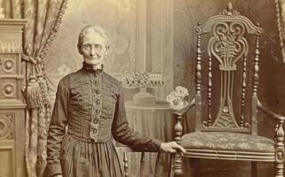 elderly woman in dress 19th century stylization vintage photo