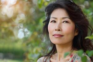 Asian woman 50 years old close-up portrait photo