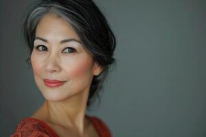 Asian woman 50 years old close-up portrait photo