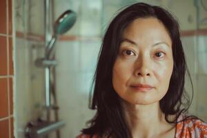 Asian woman 50 years old close-up portrait photo