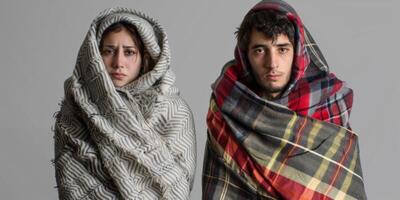 the couple was cold and dressed warmly at home photo