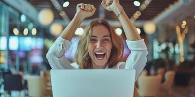 business woman working at a laptop photo