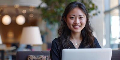 business woman working at a laptop photo