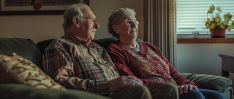 elderly couple on the sofa at home photo
