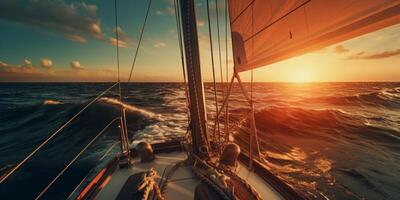 the yacht sails into the sunset photo
