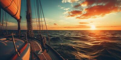 the yacht sails into the sunset photo