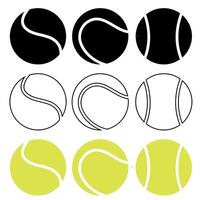 Collection of Tennis Balls in silhouette, outline and coloured versions with knockout on a white background vector