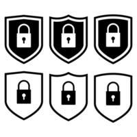 Collection of shields with padlocks, security or cybercrime element vector