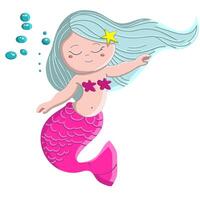 Cute mermaid clipart, fairytale illustration isolated on a white background vector