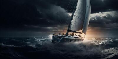 yacht in the ocean in a storm photo