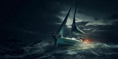 yacht in the ocean in a storm photo