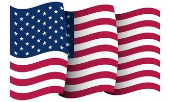 Rippling shaped US flag isolated on white background with gradient shadows, Flag of the USA vector