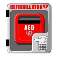 Medical AED icons or graphics with red, green and black colourways, heart attack graphic vector