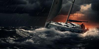 yacht in the ocean in a storm photo