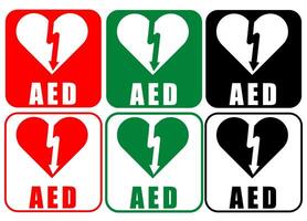 Medical AED icons or graphics with red, green and black colourways, heart attack graphic vector