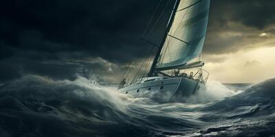yacht in the ocean in a storm photo