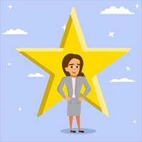 White female character star employee award, success or leadership concept, Employee of the month, rated employee vector