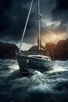 yacht in the ocean in a storm photo