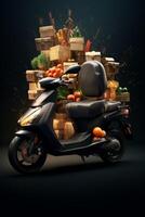 goods and food around the city on a motorcycle photo