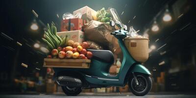 goods and food around the city on a motorcycle photo