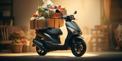 goods and food around the city on a motorcycle photo