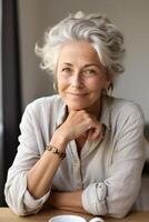 gray-haired woman 50 years old portrait photo