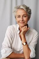 gray-haired woman 50 years old portrait photo
