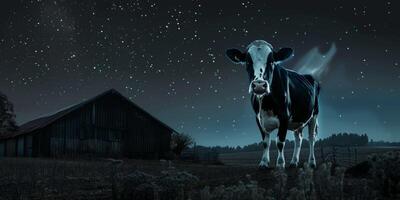 cow at night in the pasture photo