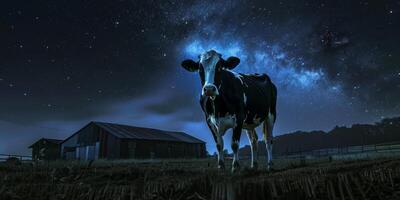 cow at night in the pasture photo