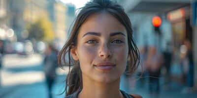 woman on a city street close-up portrait photo