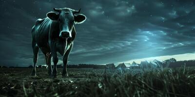 cow at night in the pasture photo