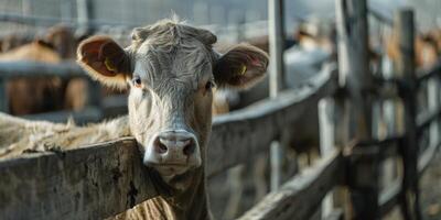 vacas en un bolígrafo en un granja foto