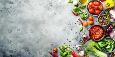 vegetables on a marble table top view photo