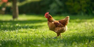 chicken on green grass photo