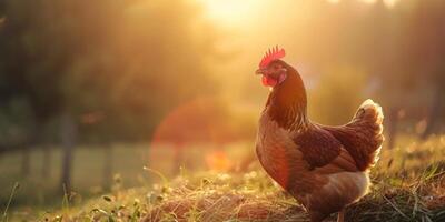 chicken on green grass photo