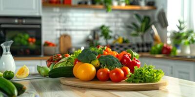 assorted fruits on the kitchen table photo