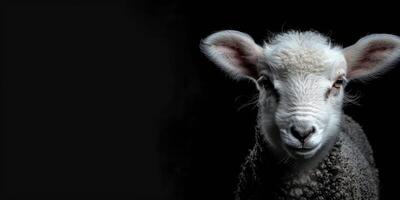 sheep on a black background close-up photo