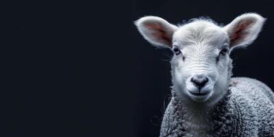 sheep on a black background close-up photo