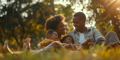 African American family with children outdoors photo