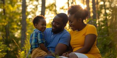 africano americano familia con niños al aire libre foto