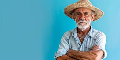 Farmer on blue background photo