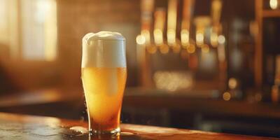 beer in a glass with foam photo