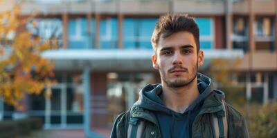 masculino estudiante con mochila foto