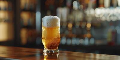 beer in a glass with foam photo