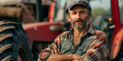 Farmer in front of a tractor photo