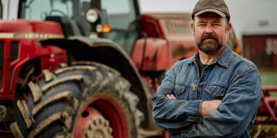 Farmer in front of a tractor photo